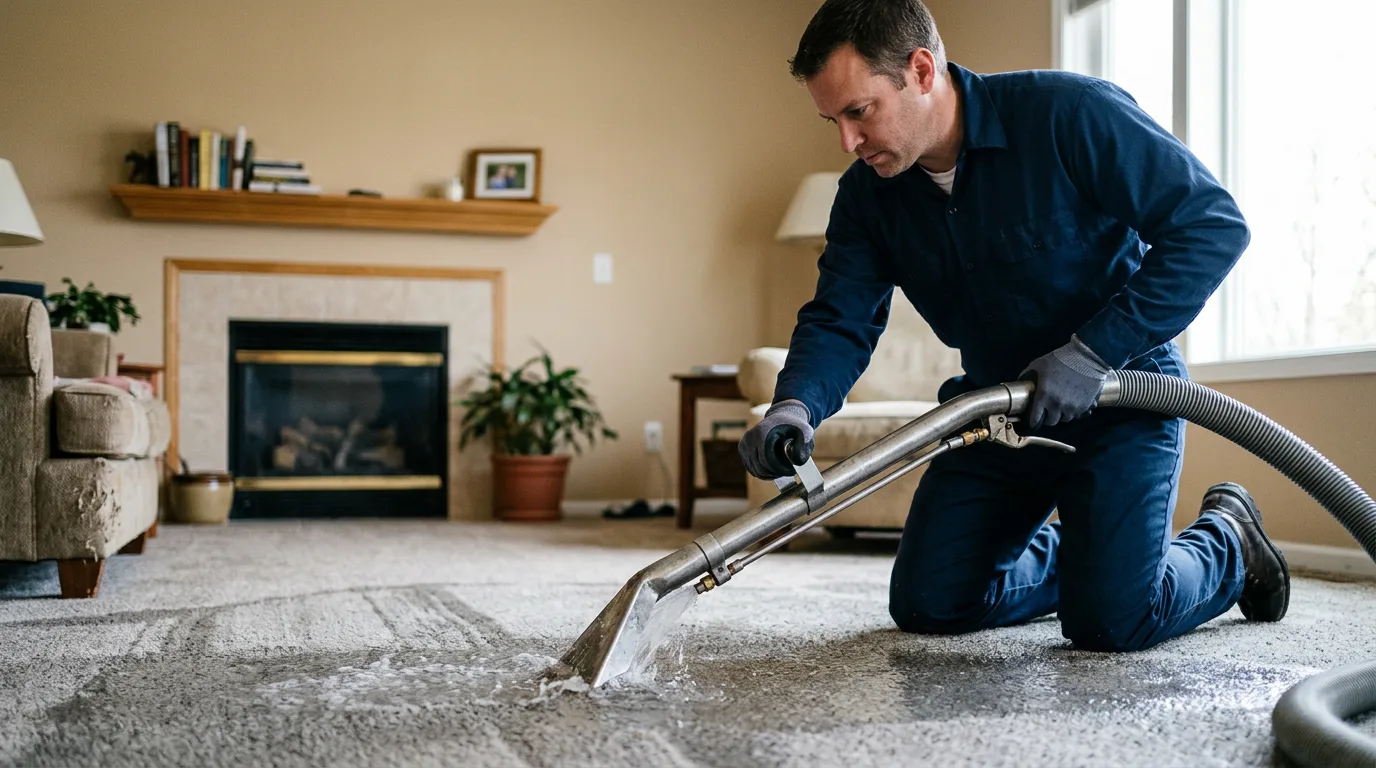 Water damage restoration technician working near Wickes, AR
